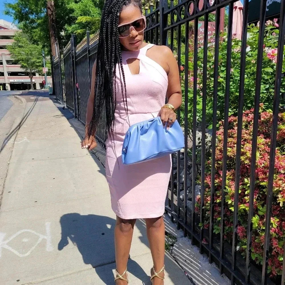 River Island light pink peplum dress